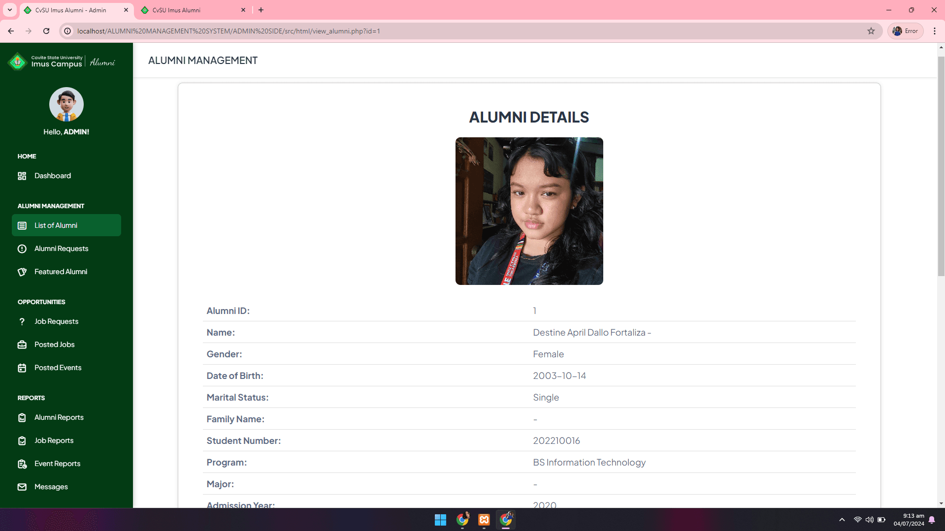 CvSU Imus Alumni Management System - Image 2