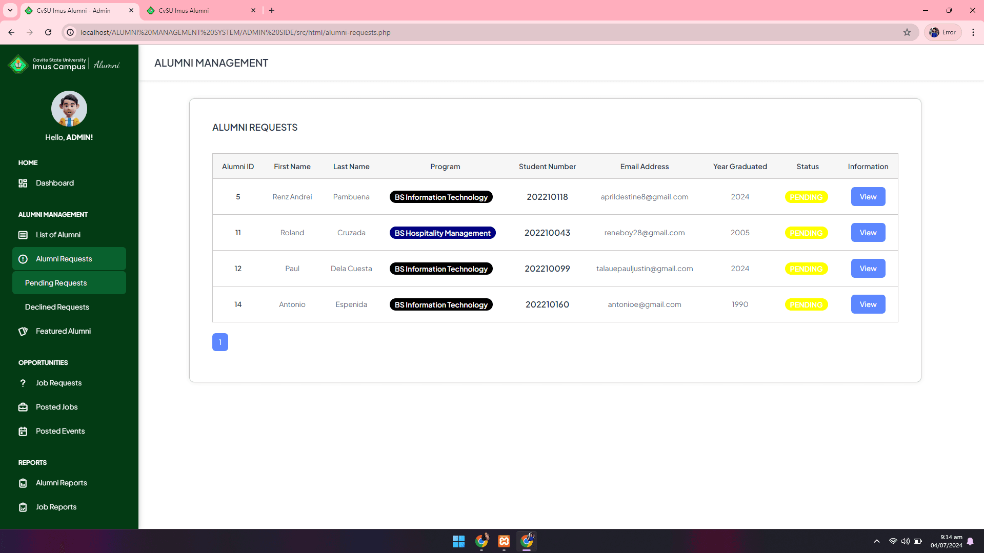 CvSU Imus Alumni Management System - Image 3