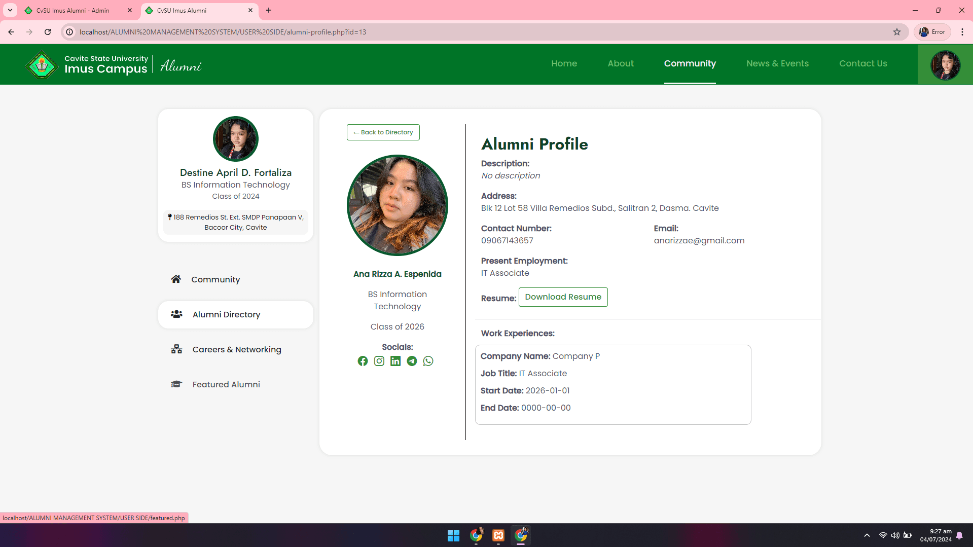 CvSU Imus Alumni Management System - Image 38