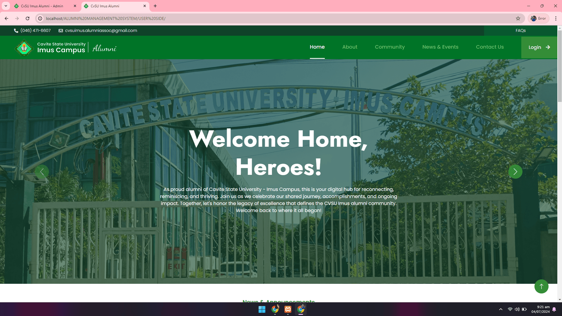 CvSU Imus Alumni Management System screenshot